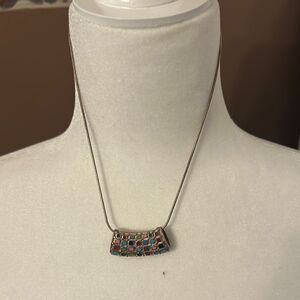 Hollow tube pendant Colorful Mosaic mini tiles floating Pendant Necklace NWOT